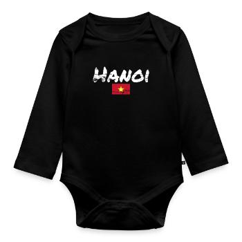 Hanoi Vietnam Vintage Vietnamese Flag - Organic Longsleeve Baby Bodysuit - black - Front
