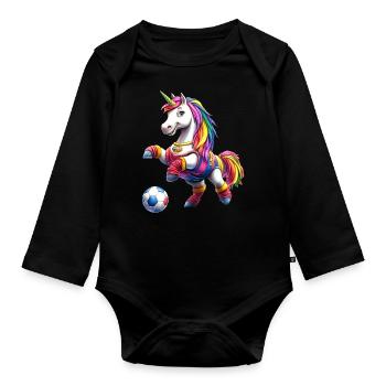 Licornes Football / Licorne de Football - Body Bébé bio manches longues - noir - Devant
