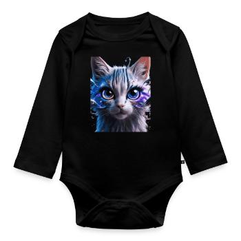 Space Cat - Organic Longsleeve Baby Bodysuit - black - Front