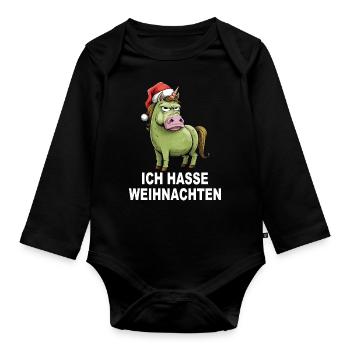 Weihnachtsmuffel Ich hasse Weihnachten Einhorn - Baby Bio-Langarm-Body - Schwarz - Vorne