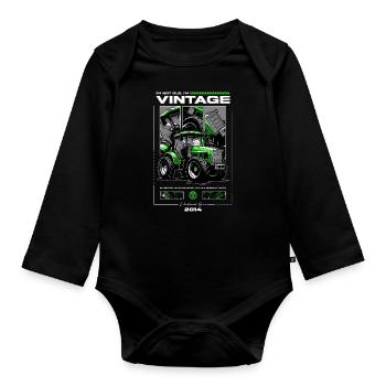 Oldtimer Traktor Bauer Geburtstag Geboren im Jahr 2014 - Baby Bio-Langarm-Body - Schwarz - Vorne