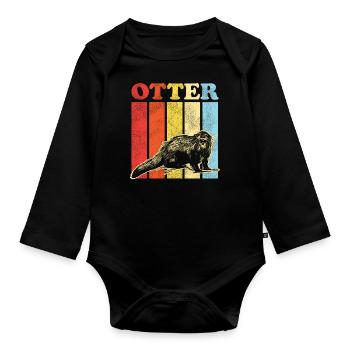 Otter Retro Vintage Otter - Organic Longsleeve Baby Bodysuit - black - Front