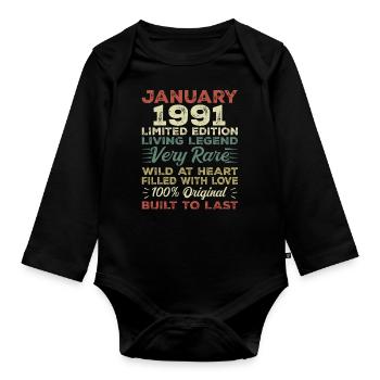 Anniversaire de Janvier 1991 - Janvier 1991, Janvier 1991 - Body Bébé bio manches longues - noir - Devant