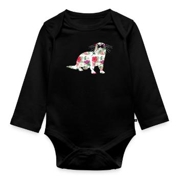 Loutre Fleurs tropicales Floral - Body Bébé bio manches longues - noir - Devant