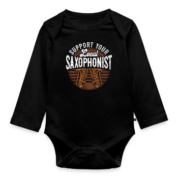 Saxophone Support Your Local - Baby Bio-Langarm-Body - Schwarz - Vorne