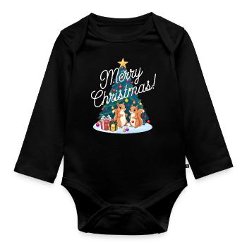 Eichhörnchen Weihnachten Tannenbaum Weihnachtsbaum - Baby Bio-Langarm-Body - Schwarz - Vorne
