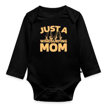 Windsurfen Windsurfer Just A Windsurfing Mom - Baby Bio-Langarm-Body - Schwarz - Vorne