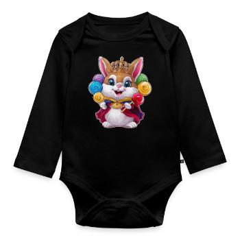 Lapin kawaii avec couronne et sucettes - Body Bébé bio manches longues - noir - Devant
