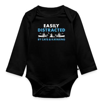 Kayaker Easily Distracted By Cats And Kayaking - Baby Bio-Langarm-Body - Schwarz - Vorne