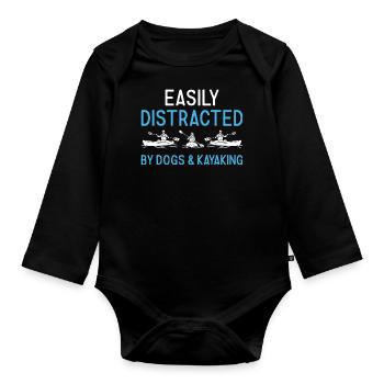 Kayaker Easily Distracted By Dogs And Kayaking - Baby Bio-Langarm-Body - Schwarz - Vorne