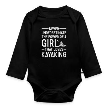 Kayaker Never Underestimate The Power Of A Girl - Baby Bio-Langarm-Body - Schwarz - Vorne