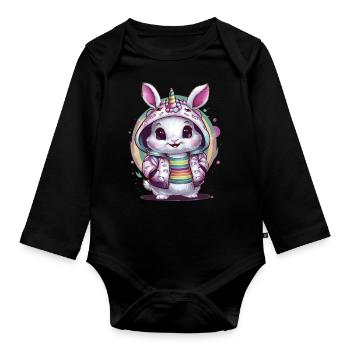 Lapin licorne kawaii - Body Bébé bio manches longues - noir - Devant