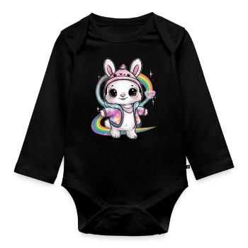 Mignon Lapin Kawaii - Body Bébé bio manches longues - noir - Devant