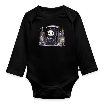 Grim Reaper Bookworm with Scythe - Organic Longsleeve Baby Bodysuit - black - Front