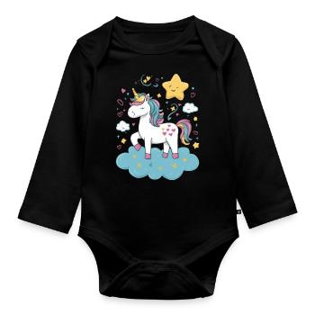 Licorne magique et imaginative avec des étoiles - Body Bébé bio manches longues - noir - Devant