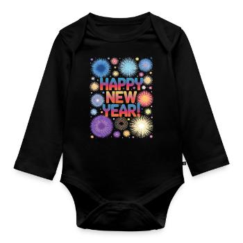Happy New Year Fireworks Rocket New Year's Eve Outfit - Organic Longsleeve Baby Bodysuit - black - Front