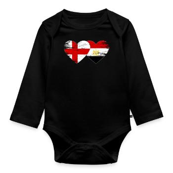England Egypt Flag Hands Heart Shape Used - Organic Longsleeve Baby Bodysuit - black - Front