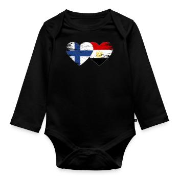 Finland Egypt Flag Hands Heart Shape Used - Organic Longsleeve Baby Bodysuit - black - Front