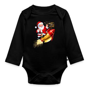 New Year's Eve Rocket Fireworks Happy New Year Santa - Organic Longsleeve Baby Bodysuit - black - Front