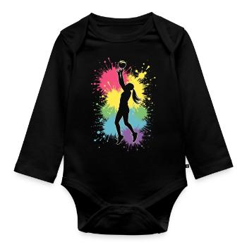 Volleyball Girls Volleyball Women - Organic Longsleeve Baby Bodysuit - black - Front
