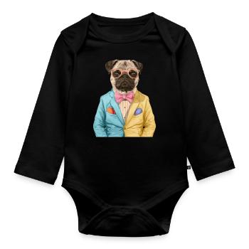 Mops - Baby Bio-Langarm-Body - Schwarz - Vorne