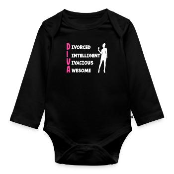 Divorced Diva Intelligent Vivid Awesome - Organic Longsleeve Baby Bodysuit - black - Front