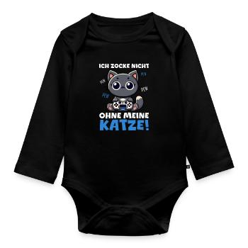 Ich Zocke Nicht Ohne Meine Katze Gaming - Baby Bio-Langarm-Body - Schwarz - Vorne