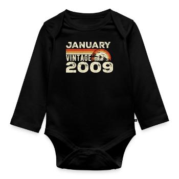 January 2009 Vintage Birthday 2009, Born in 2009 - Organic Longsleeve Baby Bodysuit - black - Front