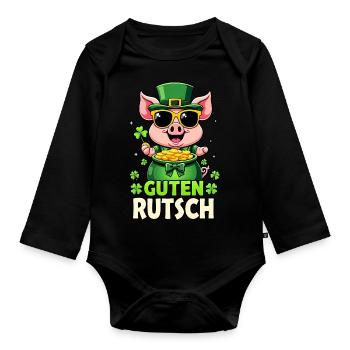Guten Rutsch - Glücksschwein Silvester - Baby Bio-Langarm-Body - Schwarz - Vorne