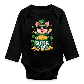 Guten Rutsch Silvester Neujahr Glücksschwein - Baby Bio-Langarm-Body - Schwarz - Vorne