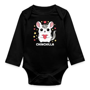 Kawaii Chinchila mit Herzen und Sternen - Baby Bio-Langarm-Body - Schwarz - Vorne