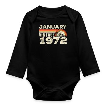 Janvier 1972 Vintage Anniversaire 1972, Né en 1972 - Body Bébé bio manches longues - noir - Devant