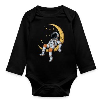 Astronaute sur le croissant de lune – rêveur dans l’espace - Body Bébé bio manches longues - noir - Devant