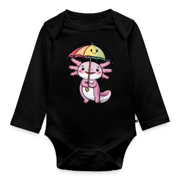 Mignon axolotl avec parapluie - Body Bébé bio manches longues - noir - Devant