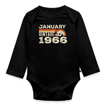 January 1966 Vintage Birthday 1966, Born 1966 - Organic Longsleeve Baby Bodysuit - black - Front