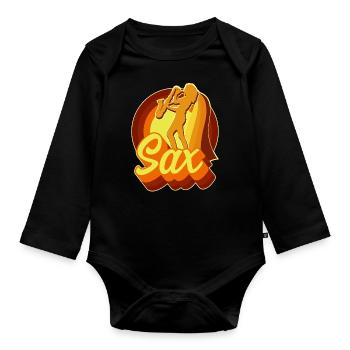 Saxophone Retro Vintage 70s Sax - Baby Bio-Langarm-Body - Schwarz - Vorne