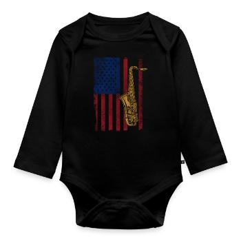 Saxophone American Flag - Baby Bio-Langarm-Body - Schwarz - Vorne
