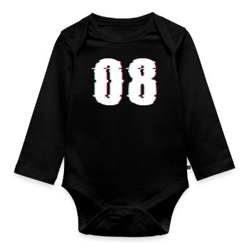 Acht 8 Zahl 08 Effekt Verzerrt Nummer - Baby Bio-Langarm-Body - Schwarz - Vorne