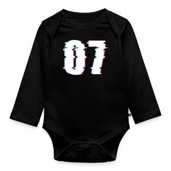 07 Sieben 7 Seven Zahl Effekt Verzerrt Nummer - Baby Bio-Langarm-Body - Schwarz - Vorne