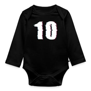 10 Zehn Zahl Effekt Verzerrt Nummer - Baby Bio-Langarm-Body - Schwarz - Vorne