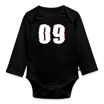 Neun 9 Zahl Effekt Verzerrt Nummer - Baby Bio-Langarm-Body - Schwarz - Vorne