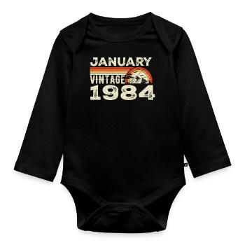 Janvier 1984 Vintage Anniversaire 1984, Né en 1984 - Body Bébé bio manches longues - noir - Devant