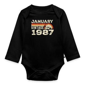 Janvier 1987 Vintage Anniversaire 1987, Né en 1987 - Body Bébé bio manches longues - noir - Devant