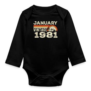 Januar 1981 Jahrgang Geburtstag 1981, Jahrgang 1981 - Baby Bio-Langarm-Body - Schwarz - Vorne
