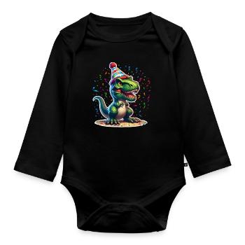 Dinosaurier Geburtstag Dino T Rex - Baby Bio-Langarm-Body - Schwarz - Vorne
