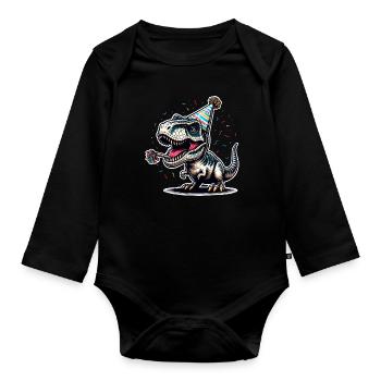 Dinosaurier Geburtstag Dino T Rex - Baby Bio-Langarm-Body - Schwarz - Vorne