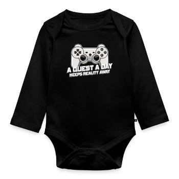 Play Gamer A Quest A Day - Organic Longsleeve Baby Bodysuit - black - Front