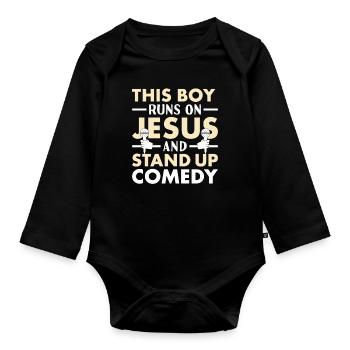 Un comédien s’appuie sur Jésus et fait du stand-up - Body Bébé bio manches longues - noir - Devant
