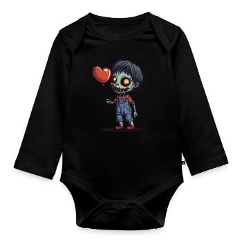 Enfant zombie avec ballon coeur - Mignon et effrayant - Body Bébé bio manches longues - noir - Devant