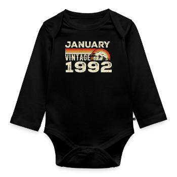 Janvier 1992 Vintage Anniversaire 1992, Né en 1992 - Body Bébé bio manches longues - noir - Devant